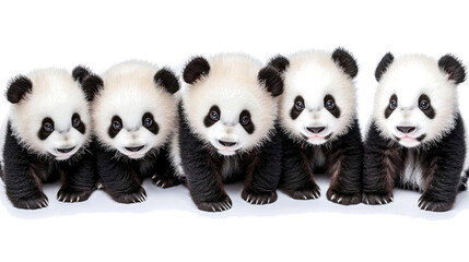 Poster - Cute Baby Panda Cubs Playing Together on a Bright Background Generative AI