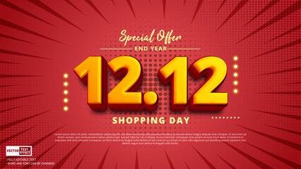 Aufkleber - Special offer end year 12.12 shopping day sale. Online sale advertisement poster template design vector for december twelve