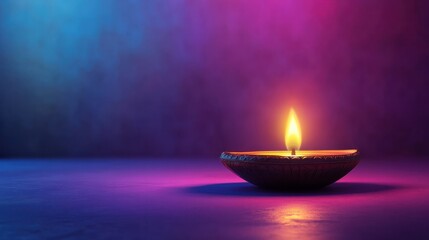 Diwali celebration with illuminated oil lamp on colorful background for prosperity and good luck wishes with copy space