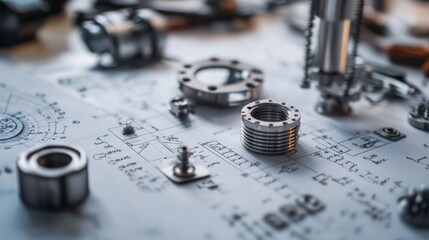 Poster - Detailed engineering schematics and precision mechanical components on technical blueprint
