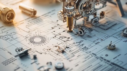 Poster - intricate mechanical design a close-up of engineering schematics and components