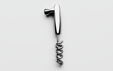 A stainless steel corkscrew, isolated on a white background, with a polished surface and a clean, simple design