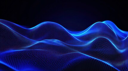 Poster - Abstract blue digital wave background with glowing particles.