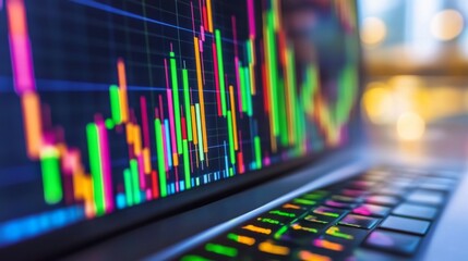 Poster - colorful financial data on laptop screen