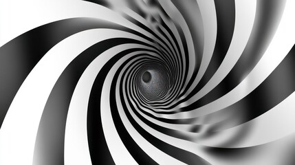 Abstract black and white spiral tunnel background with a blurred black hole at the end.