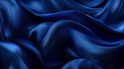 Poster - Abstract background of smooth, flowing, deep blue satin fabric with a soft sheen.