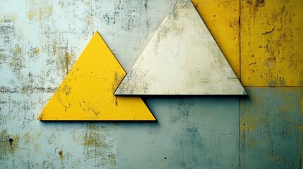 Poster - asymmetrical triangular shapes in contrasting colors create a striking visual against a textured sur