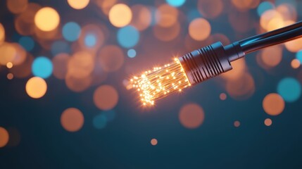 Poster - A close up of a fiber optic cable glowing with light, symbolizing the speed and efficiency of modern network communication.