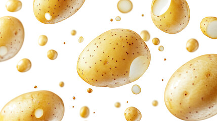 Poster - fresh potatoes falling against a transparent background in mid-air generative ai