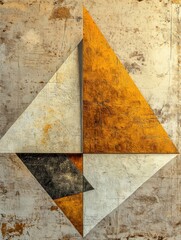 Poster - Colorful triangular shapes are arranged asymmetrically against a textured backdrop, showcasing an intriguing modern art design. Generative AI