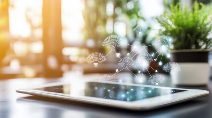 Aufkleber - Digital Connections with Tablet and Green Plant