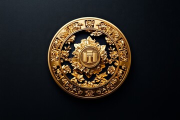 Aufkleber - Abstract minimalist depiction of a golden coin, representing wealth and fortune in a simple, elegant design