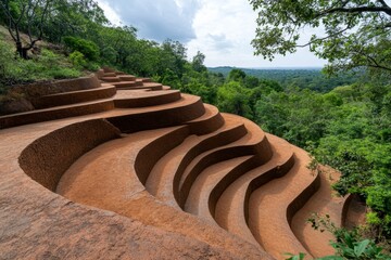 Poster - Abstract minimalist outline of Sigiriya Rock, capturing the iconic shape of the ancient fortress with simple geometric lines