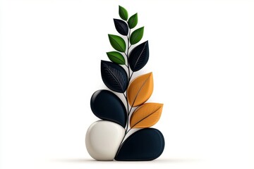 Poster - Abstract minimalist plant illustration, representing growth and wellness in simple, clean shapes