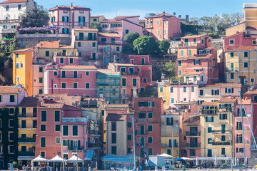 Wall Mural - Lerici, Italy, 13 April 2022:  View of the seaside colorful town of Lerici in Liguria