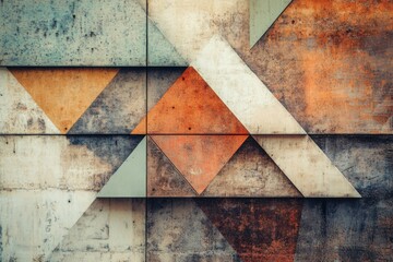 Poster - Asymmetrical triangles and vivid colors contrast against a textured background, showcasing a unique and captivating design. Generative AI