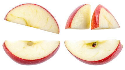 Poster - flying apple wedges on a clear background generative ai