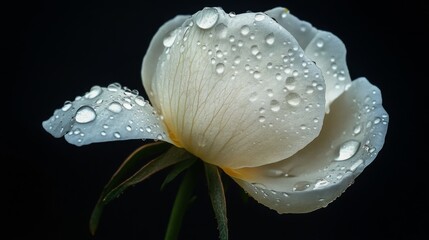 Poster - Delicate White Flower with Water Droplets on Petals