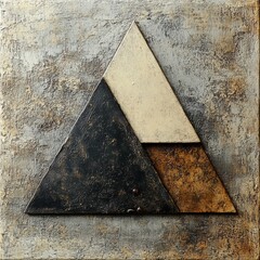 Aufkleber - A composition of three triangular forms in contrasting colors rests on a textured surface, showcasing an interplay of shapes and tones. Generative AI
