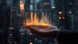 © Plaifah - Glowing Data Visualization in Hand Against Cityscape