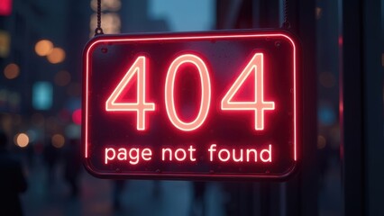 Poster - sign with glowing neon text in center “404” and text 