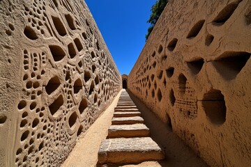 Aufkleber - Minimalist design of the Great Mosque of DjennÃ©, with clean, simple lines representing its unique mud-brick structure