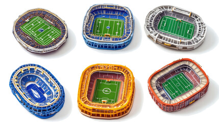 Poster - Detailed Miniature Football Stadiums on Clear Background Generative AI