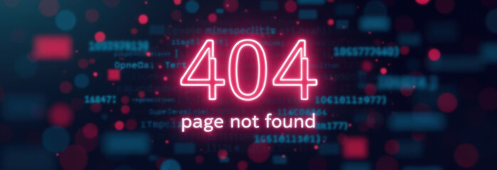 Poster - sign with glowing neon text in center “404” and text 