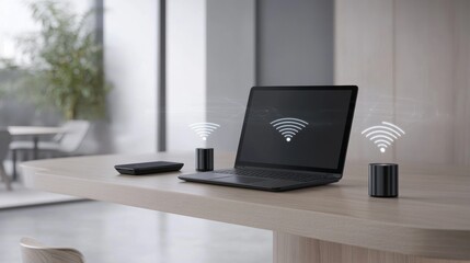 Aufkleber - Modern Workspace with Technology and Connectivity Symbols