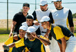 © peopleimages.com - Baseball, team and selfie of men outdoor for memory, collaboration and smile together for fitness. Group, softball and pictures at field for sport break, training and players with competition photo