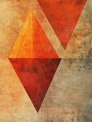 Fototapete - Warm-toned triangular shapes are arranged asymmetrically on a textured background, showcasing a bold, abstract design. Generative AI
