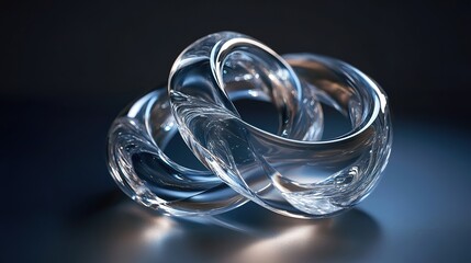 Two clear glass rings interlocked on a blue background.