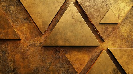 Poster - Textured golden background features asymmetrical triangular shapes, blending modern artistry with a striking visual appeal. Generative AI