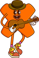 Aufkleber - Cartoon groovy cowboy , and bandit multiplication math symbol character plucking tunes on a guitar. Isolated vector whimsical stockrider personage adds a numerical twist to the Wild West adventures