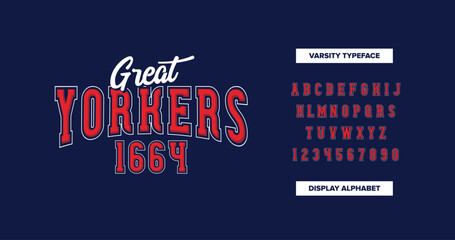 Poster - great yorkers 1664: a classic varsity alphabet in red with maroon shadows and white outline. ideal f