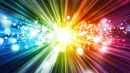 Poster - Bright and colorful light rays radiate from the center creating a vibrant explosion of color in a digital art piece