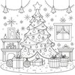 © Irina - Cozy Christmas tree coloring page featuring gifts and winter decorations. Generative AI