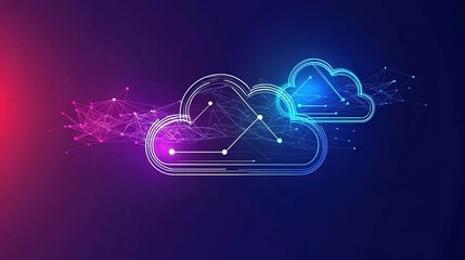 Poster - Digital cloud technology with vibrant colors representing data connectivity, innovation, and modern computing in a futuristic design