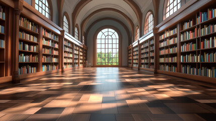 Basic 3D illustration of a library with large windows