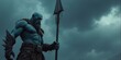 © val - A powerful blue-skinned warrior stands against a stormy sky, embodying strength and mystery — perfect for fantasy art, gaming, and storytelling themes.