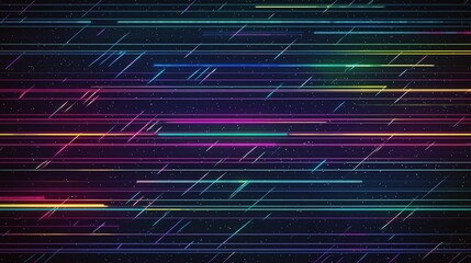 Poster - Vibrant multicolored lines dynamically streak across a dark background, creating a captivating visual effect reminiscent of light trails