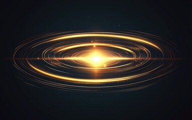 glowing golden spiral galaxy with radiant center and swirling arcs of light against a dark space bac