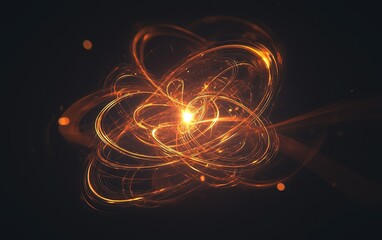 Poster - Abstract representation of atomic particles swirling in dynamic motion under a dark background