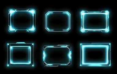 Poster - Futuristic glowing frames set against a black background for digital design and multimedia applications
