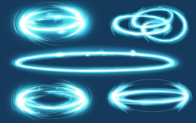 Poster - Bright blue light trails in various elliptical patterns create a dynamic and energetic visual effect against a dark background