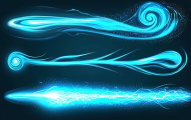 Poster - Futuristic blue energy designs showcasing dynamic motion and vibrant light effects in a dark environment