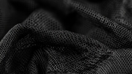 Close-up of black mesh fabric with a textured, woven pattern, creating a soft, abstract background.