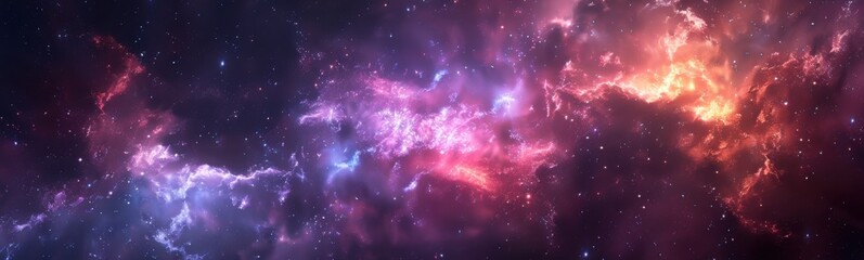 Wall Mural - Purple and red stars in a dark sky with a bright light
