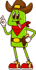 Fototapete - Cartoon groovy math number one cowboy and bandit character. Isolated vector 1 personage armed with a gun, rides into numerical adventures on the Wild West, solving equation with sharp calculations