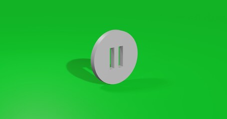 Poster - isolated realistic white pause symbol front view with shadow. 3d illustration on green chroma key ba